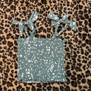 ROMWE Green and White Smocked Top